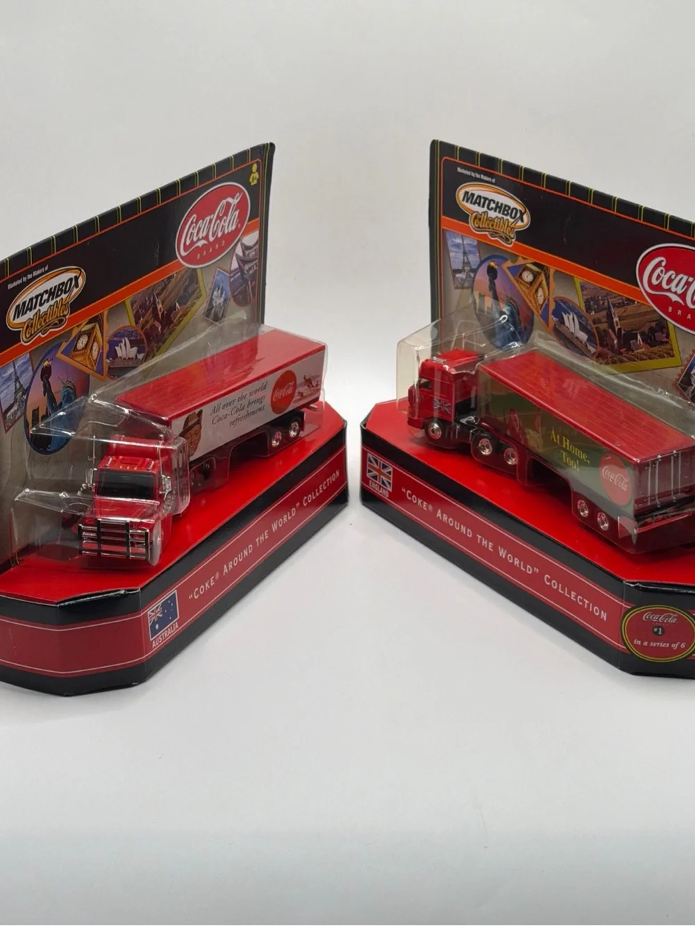 Lot of 2 Matchbox Coca-Cola Coke Around the World Australia England Semi Trucks